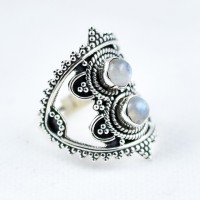 Rainbow Moonstone Ring Handmade Solid 925 Sterling Silver Oxidized Silver Ring Birthstone Ring Jewellery