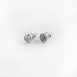 Rainbow Moonstone Stud Earring 925 Sterling Silver Bezel Setting Jewelry