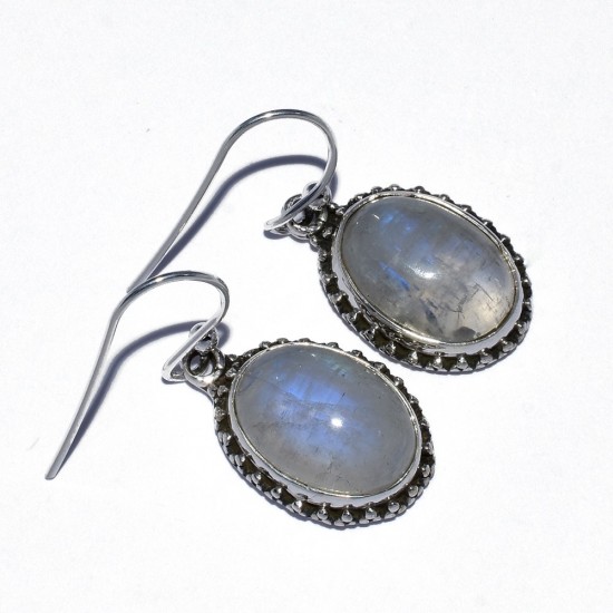 Rare Stylish White Rainbow Moonstone Drop Earring 925 Sterling Silver Oxidized Earring Jewellery Gift For Her
