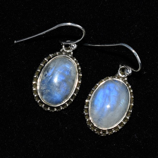 Rare Stylish White Rainbow Moonstone Drop Earring 925 Sterling Silver Oxidized Earring Jewellery Gift For Her