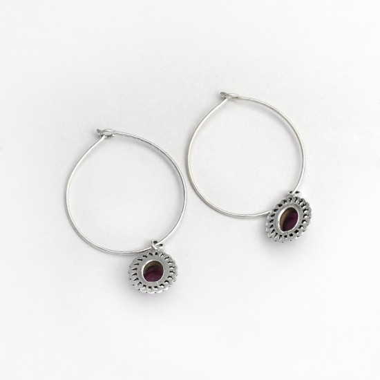 Red Garnet 925 Sterling Silver Handmade Hoop Earring Jewelry