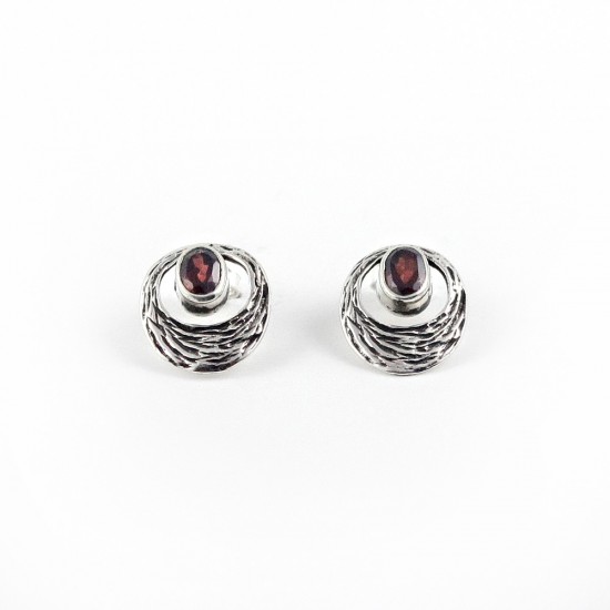 Antique Jewelry !! Red Garnet 925 Sterling Silver Stud Earring Jewelry