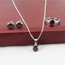 Red Garnet Gemstone Set 925 Sterling Silver Rhodium Polished Jewelry Birthstone Jewelry