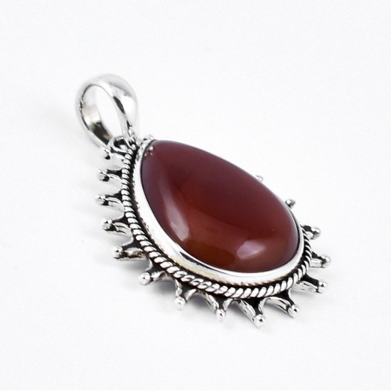 Red Onyx Pendant Handmade 925 Sterling Silver Women Handcrafted Silver Jewellery