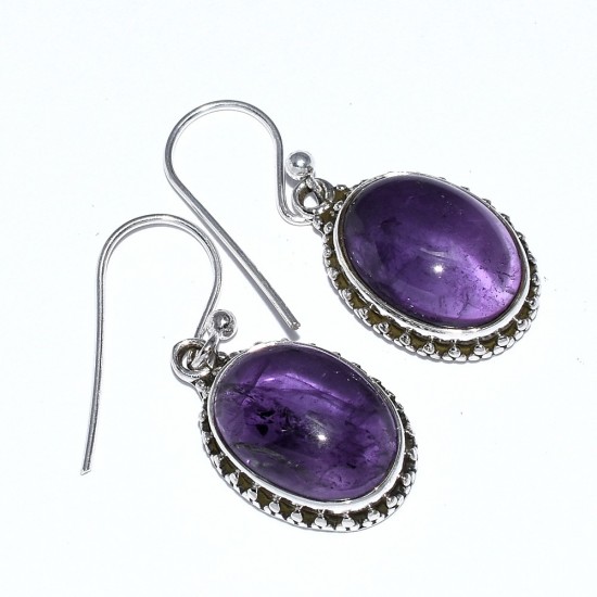 Regal Purple Amethyst Drops Earring Handmade Oxidized Jewelry Solid 925 Sterling Silver Jewelry