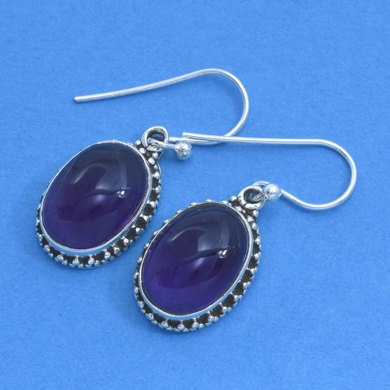 Regal Purple Amethyst Drops Earring Handmade Oxidized Jewelry Solid 925 Sterling Silver Jewelry