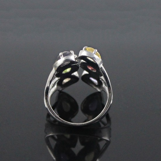 Rhodium Plated 925 Sterling Silver Multi Stone Friendship Ring