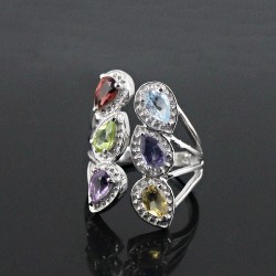 Rhodium Plated 925 Sterling Silver Multi Stone Ring