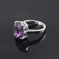 Rhodium Plated Amethyst 925 Sterling Silver Ring Jewelry