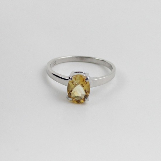 Rhodium Plated Natural Citrine 925 Sterling Silver Ring Jewelry