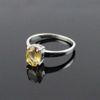Rhodium Plated Natural Citrine 925 Sterling Silver Ring Jewelry