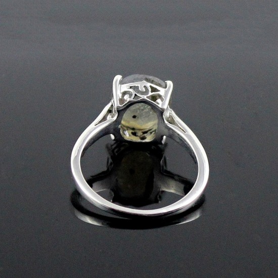 Rhodium Plated Labradorite 925 Sterling Silver Ring Jewelry