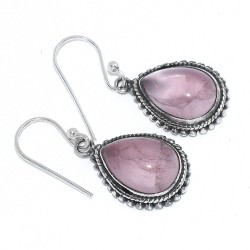 Rose Quartz Drops Earring Teardrop Earring 925 Sterling Silver Oxidized Silver Earring Jewellery