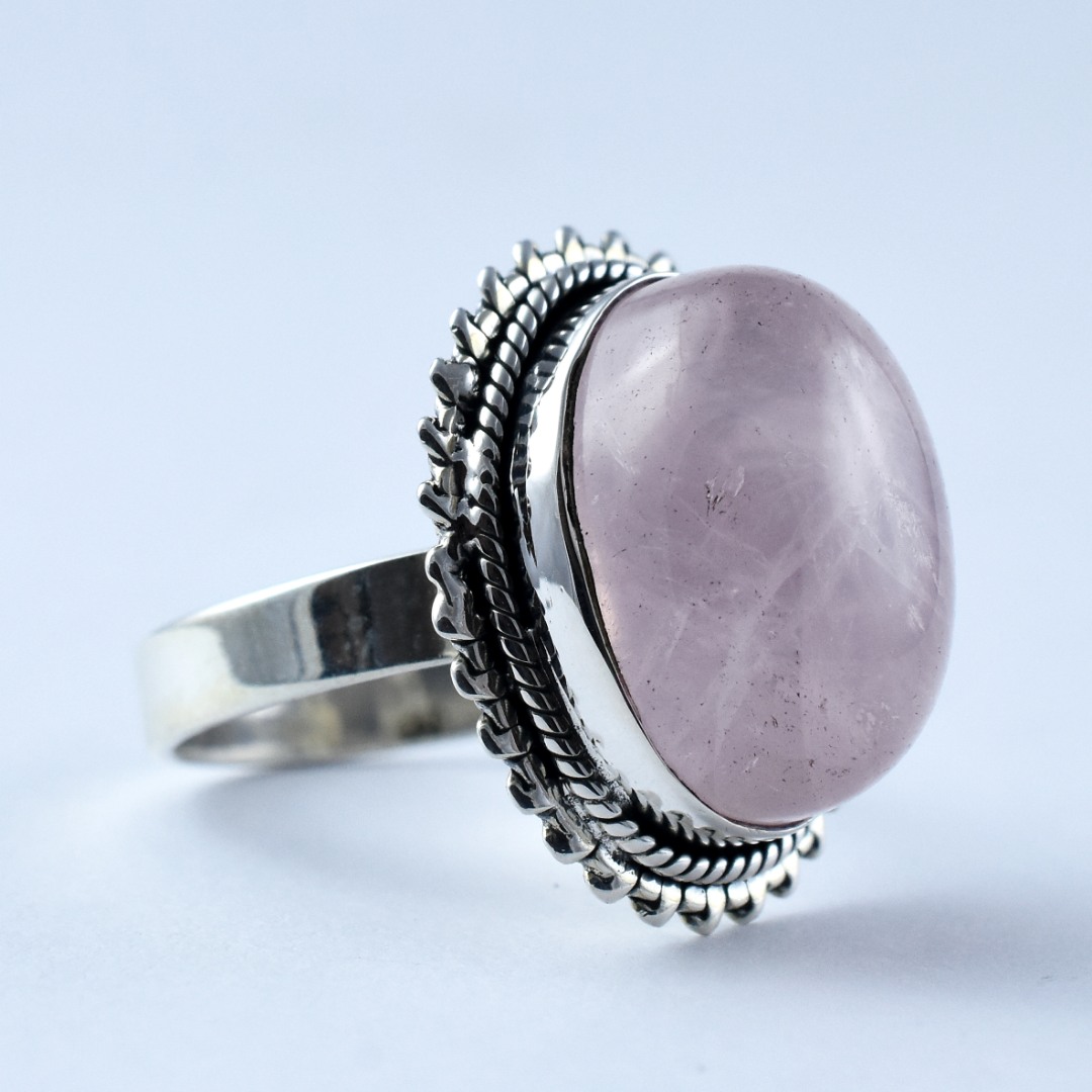 Awesome Rose Quartz Gemstone 925 Sterling Silver Handmade Ring All Size