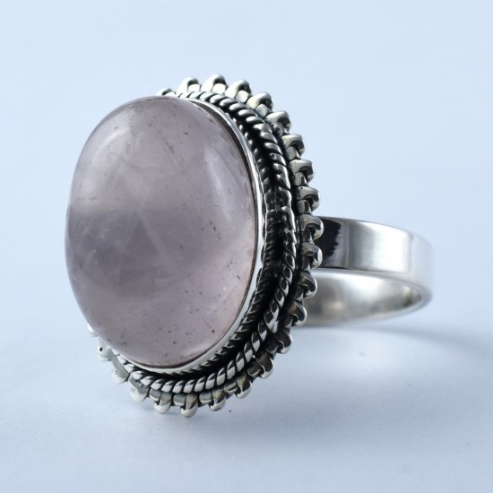 Adjustable Rose Quartz Ring Handmade 925 Sterling Silver Oxidized Silver Jewellery 925 Stamped Jewellery