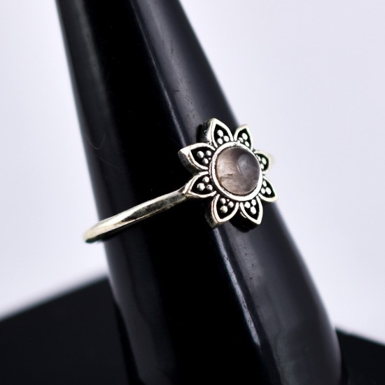 Rose Quartz Ring Handmade 925 Sterling Silver Oxidized Silver Jewelry Boho Ring Birthstone Jewelry