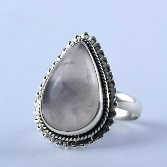 Rose Quartz Ring Pear Faceted Gemstone 925 Sterling Silver Jewelry Engagement Ring Gift For Her