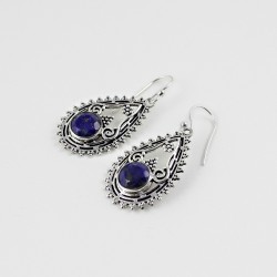 Round Shape Blue Lapis 925 Sterling Silver Earring Jewelry