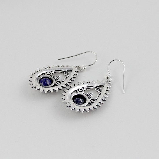 Round Shape Blue Lapis 925 Sterling Silver Earring Jewelry