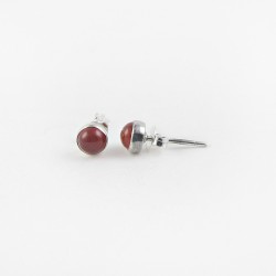 Round Shape Red Onyx Stud Earring 925 Sterling Silver Jewelry