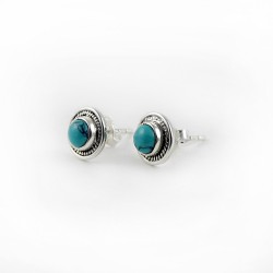 Round Shape Turquoise Stud Earring 925 Sterling Silver Women Jewelry