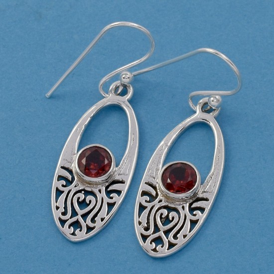 Royal Design Red Garnet Handmade Drop Earring 925 Sterling Silver 925 Stamped Silver Jewellery