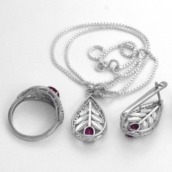 Ruby American Diamond Jewelry Set Handmade 925 Sterling Silver Rhodium Polished Jewelry Set