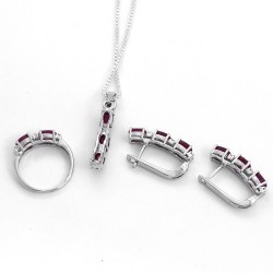 Ruby American Diamond Ring Earring Rhodium Polished Silver Jewellery Set 925 Sterling Silver Handmade Jewellery For Her