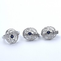 Sapphire Gemstone Jewelry Set Handmade 925 Sterling Silver Rhodium Polished Ring Earring Women Jewelry Set