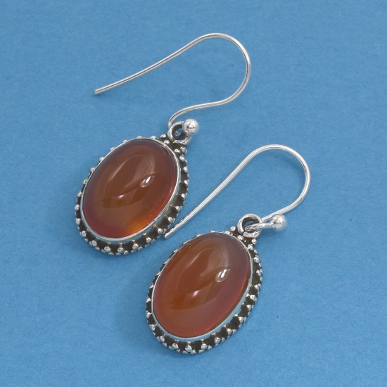 Simple Design Drop Earring Red Onyx Gemstone Solid 925 Sterling Silver Oxidized Jewelry