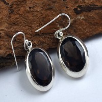 Smoky Quartz Oval Shape Drop Dangle Earring Handmade 925 Sterling Silver Women Jewelry