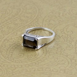 Classy Smoky Quartz Rhodium Plated 925 Sterling Silver Ring Jewelry 