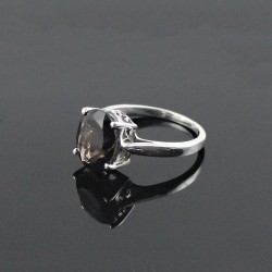 Brown Smoky Quartz Rhodium Plated 925 Sterling Silver Ring Jewelry