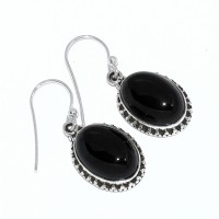 Stone Of Magic Oval Faceted Black Onyx Drop Earring 925 Sterling Silver Handmade Oxidized Jewelry