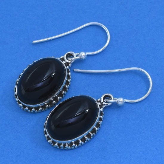 Stone Of Magic Oval Faceted Black Onyx Drop Earring 925 Sterling Silver Handmade Oxidized Jewelry