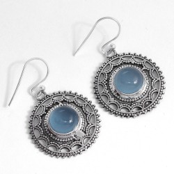 Stone Of Royalty Blue Chalcedony Drop Earring Handmade 925 Sterling Silver Oxidized Silver Jewelry