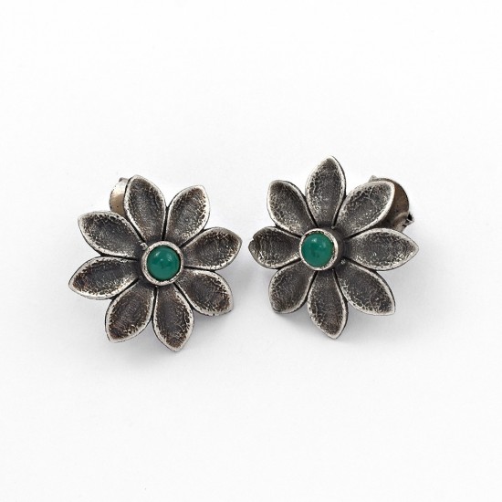 Stud Earring Green Onyx 925 Sterling Silver Women Handmade Jewelry Gift For Her