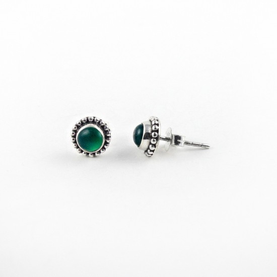 Stud Earring Green Onyx 925 Sterling Silver Handmade Jewelry