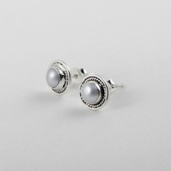 Stud Earring White Pearl 925 Sterling Silver Party Wear Jewelry