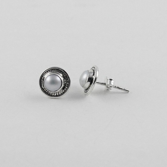 Stud Earring White Pearl 925 Sterling Silver Party Wear Jewelry