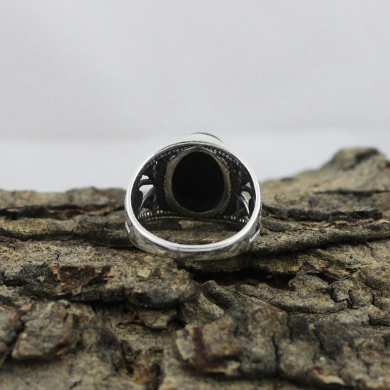Attractive Oval Shape Black Onyx 925 Sterling Silver Ring 