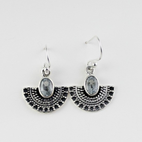 Stunning Blue Topaz 925 Sterling Silver Earring Oxidised Jewelry
