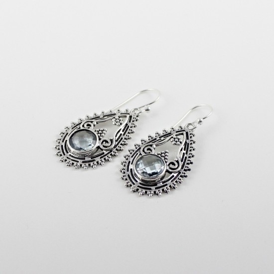 Amazing New Design !! Blue Topaz 925 Sterling Silver Earring