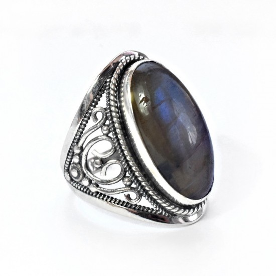 Stunning Black Rainbow Labradorite 925 Sterling Silver Ring