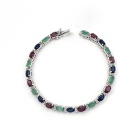 Stunning Multi Color Gemstone 925 Sterling Silver Bracelet Jewelry