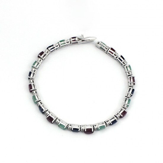 Stunning Multi Color Gemstone 925 Sterling Silver Bracelet Jewelry