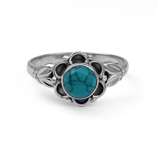 Stunning Round Turquoise Ring 925 Sterling Silver Handmade Jewelry