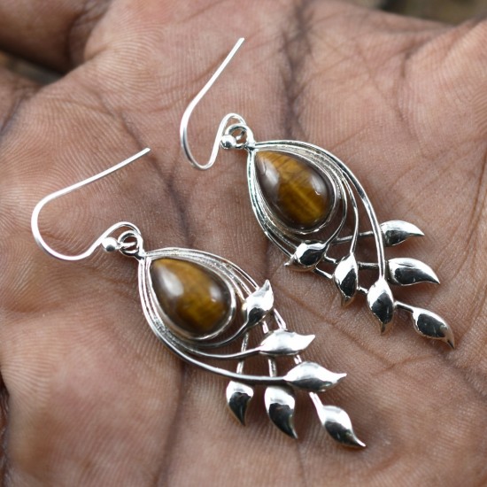 Tiger Eye Earring Handmade 925 Sterling Silver Indian Trend Silver Jewelry Wholesale Silver Jewelry