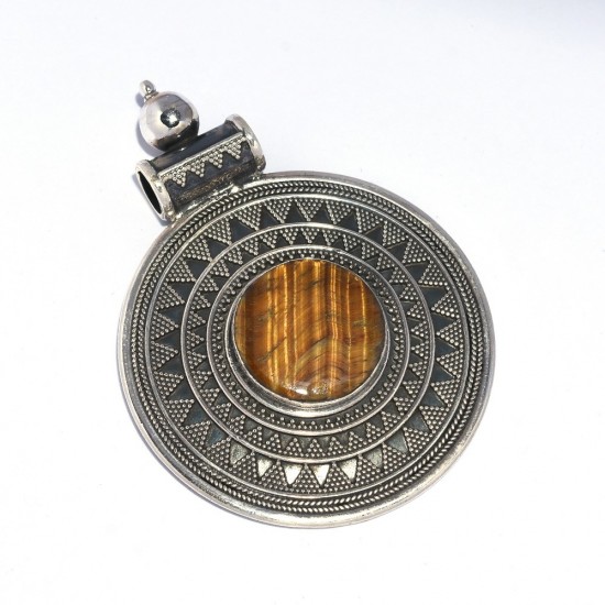 Tiger Eye Pendant 925 Sterling Silver Antique Oxidized Pendant Silver Jewelry Exporter