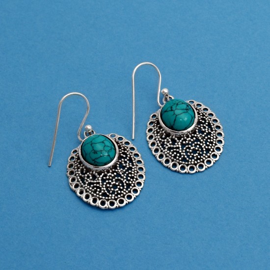 Natural Turquoise Oval Shape 925 Sterling Silver Earring Boho Jewelry